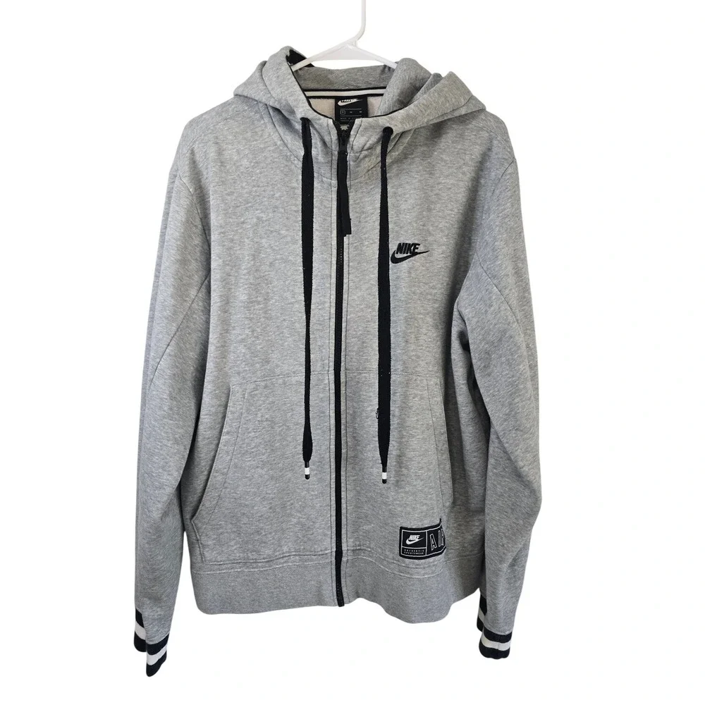 Nike Air Mens Full Zip Hoodie Grey Arched Logo Fleece Sweatshirt Medium EUC